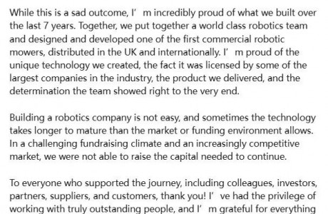 又一家割草機器人廠商倒閉！